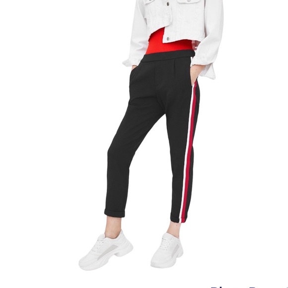 Zara Trousers w Elastic Waist, Side Stripes, & Pockets - Picture 1 of 14